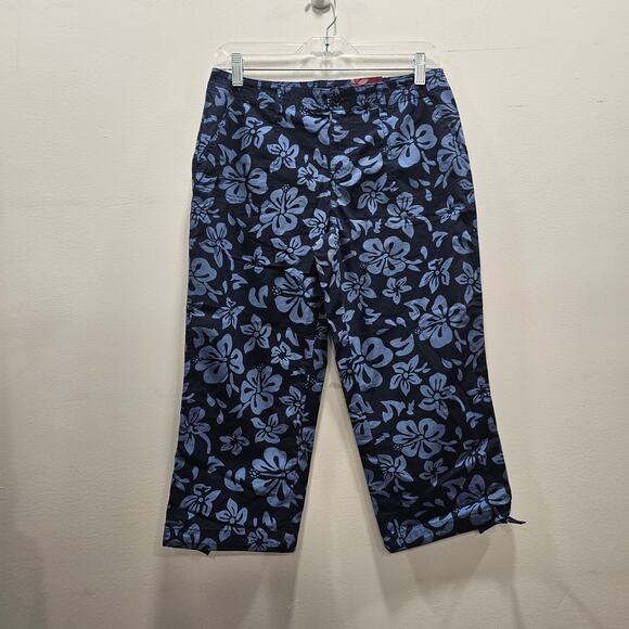 SO NEW W/TAG VINTAGE Y2K Crop Floral Hibiscus Pants Capri Navy Blue Junior 7 - Picture 1 of 5